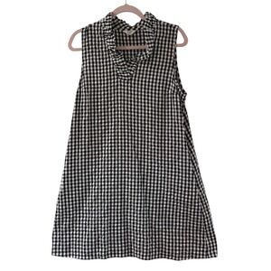 Crown & Ivy XL Black White Gingham Ruffle Sleeveless Shift Dress 100% Cotton